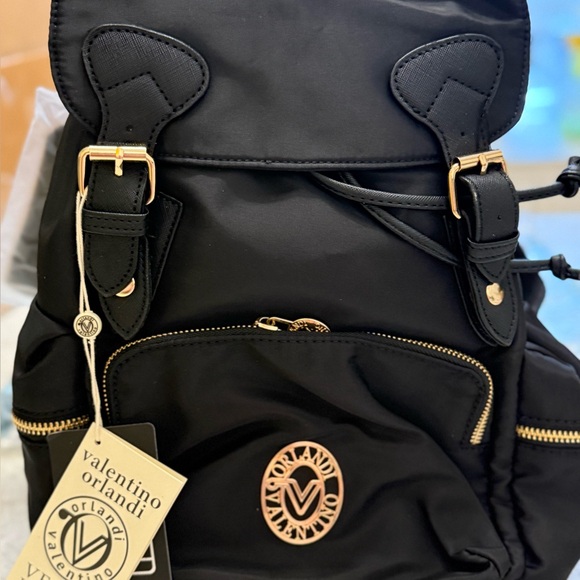 Valentino Orlandi Black Vegan Leather Backpack with Gold Hardware - Picture 1 of 3